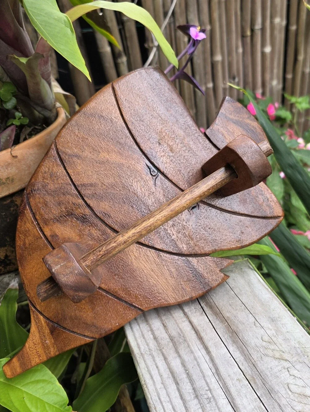 Vintage Hand-Carved Hardwood Angelfish Toilet Paper Holder - Island Decor